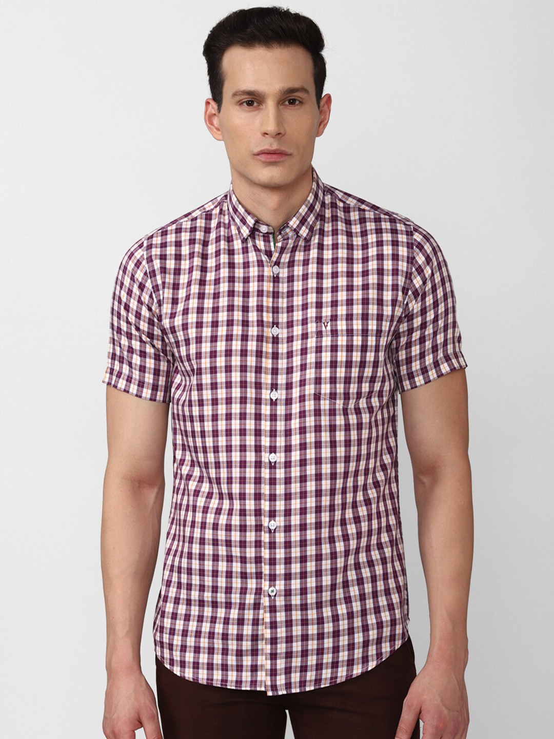 

Van Heusen Sport Men Purple & White Slim Fit Gingham Checks Checked Casual Shirt