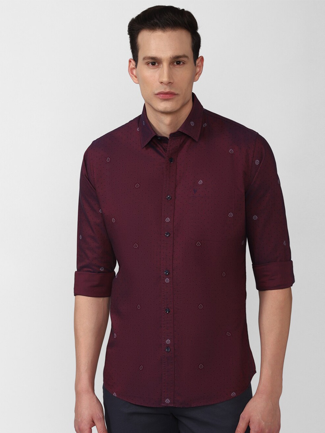 

Van Heusen Sport Men Maroon Slim Fit Printed Pure Cotton Casual Shirt