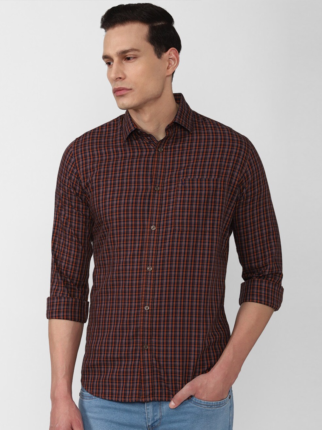 

Van Heusen Sport Men Brown Slim Fit Grid Tattersall Checks Checked Casual Shirt