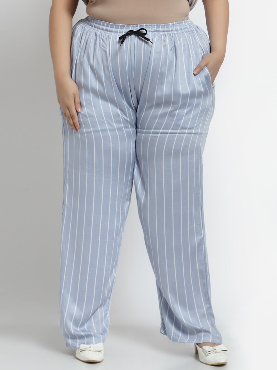 

KLOTTHE Women SkyBlue Stripe Cotton Plus Size Palazzo, Blue