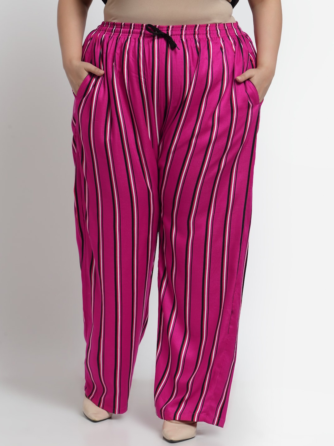 

KLOTTHE Women Pink Stripe Cotton Plus Size Palazzo