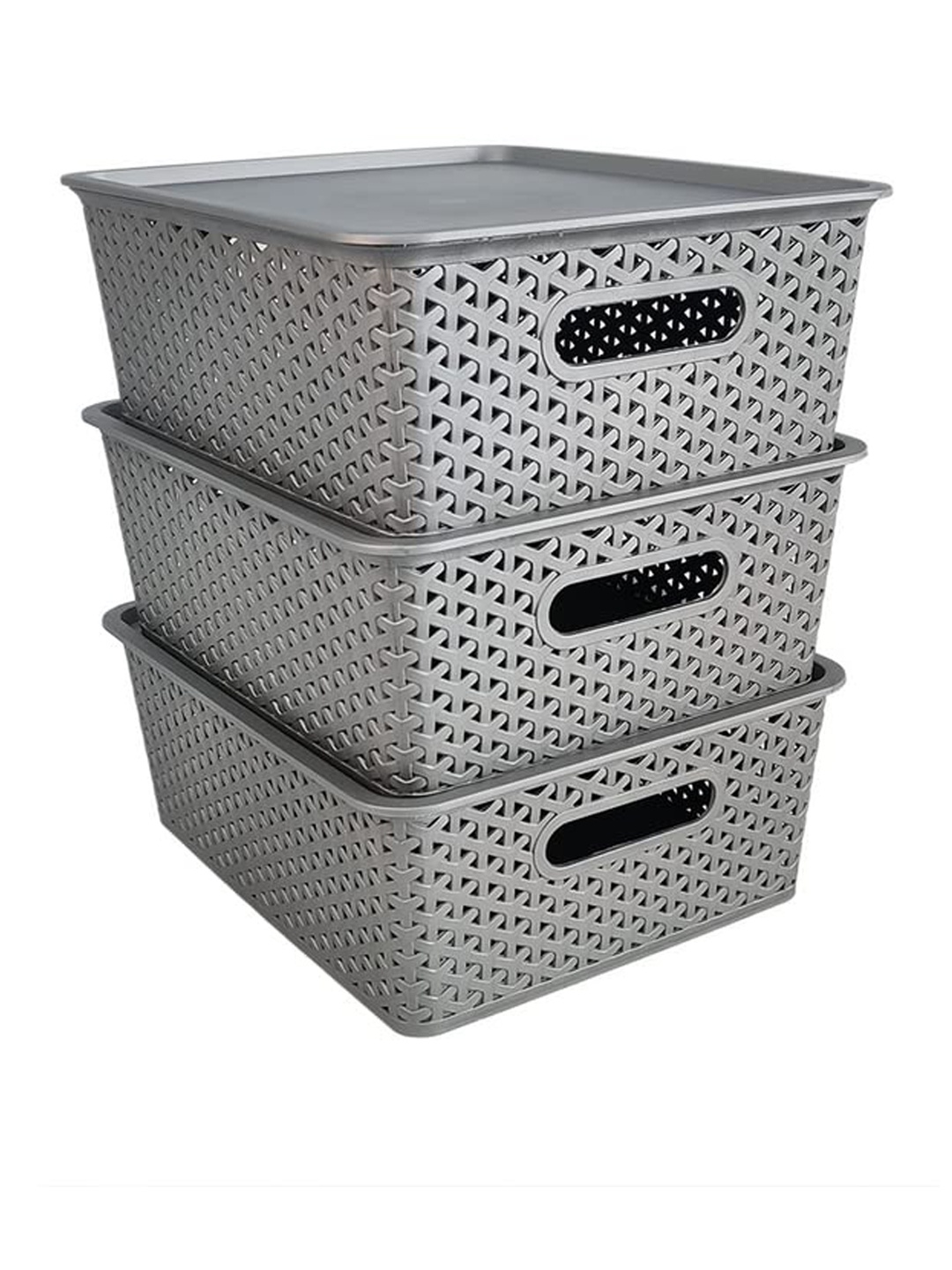 

HOMESTRAP Set-3 Basket with Lid, Grey