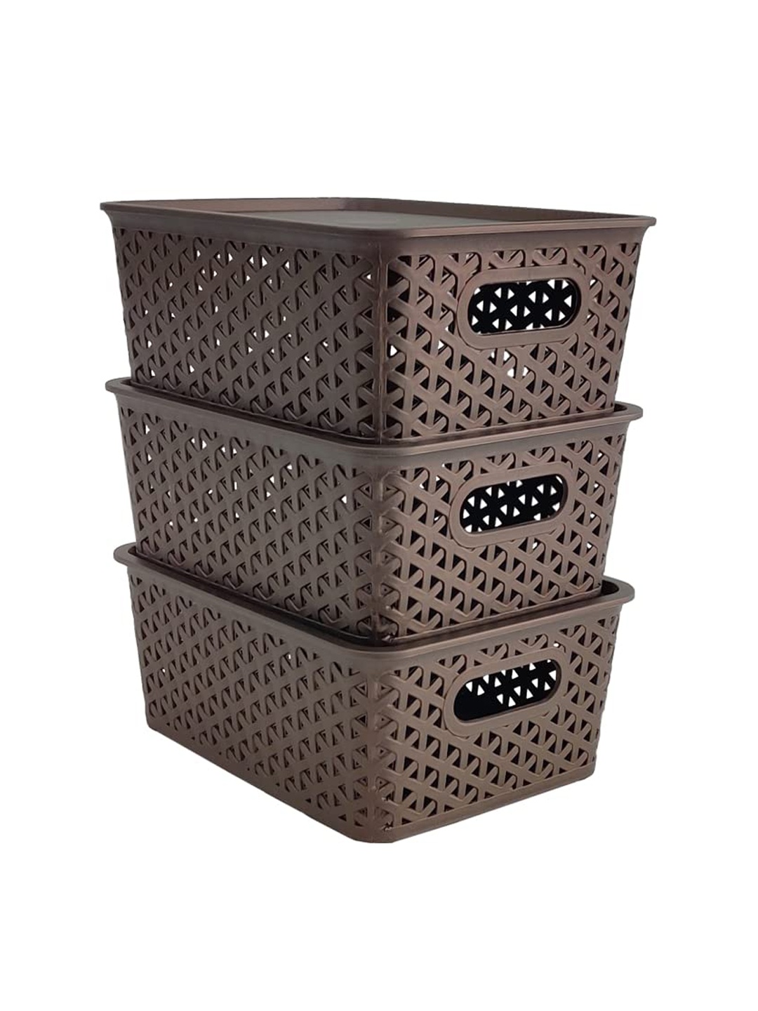 

HOMESTRAP Set Of 3 Textured Organisers, Brown