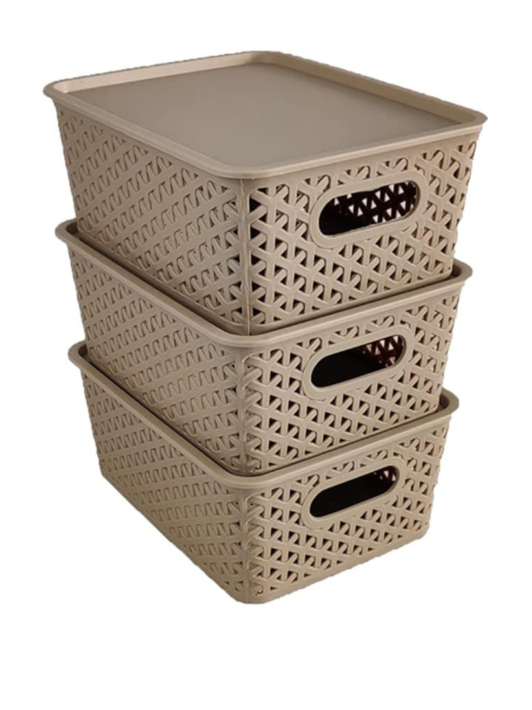 

HOMESTRAP Set-3 Basket with Lid, Brown