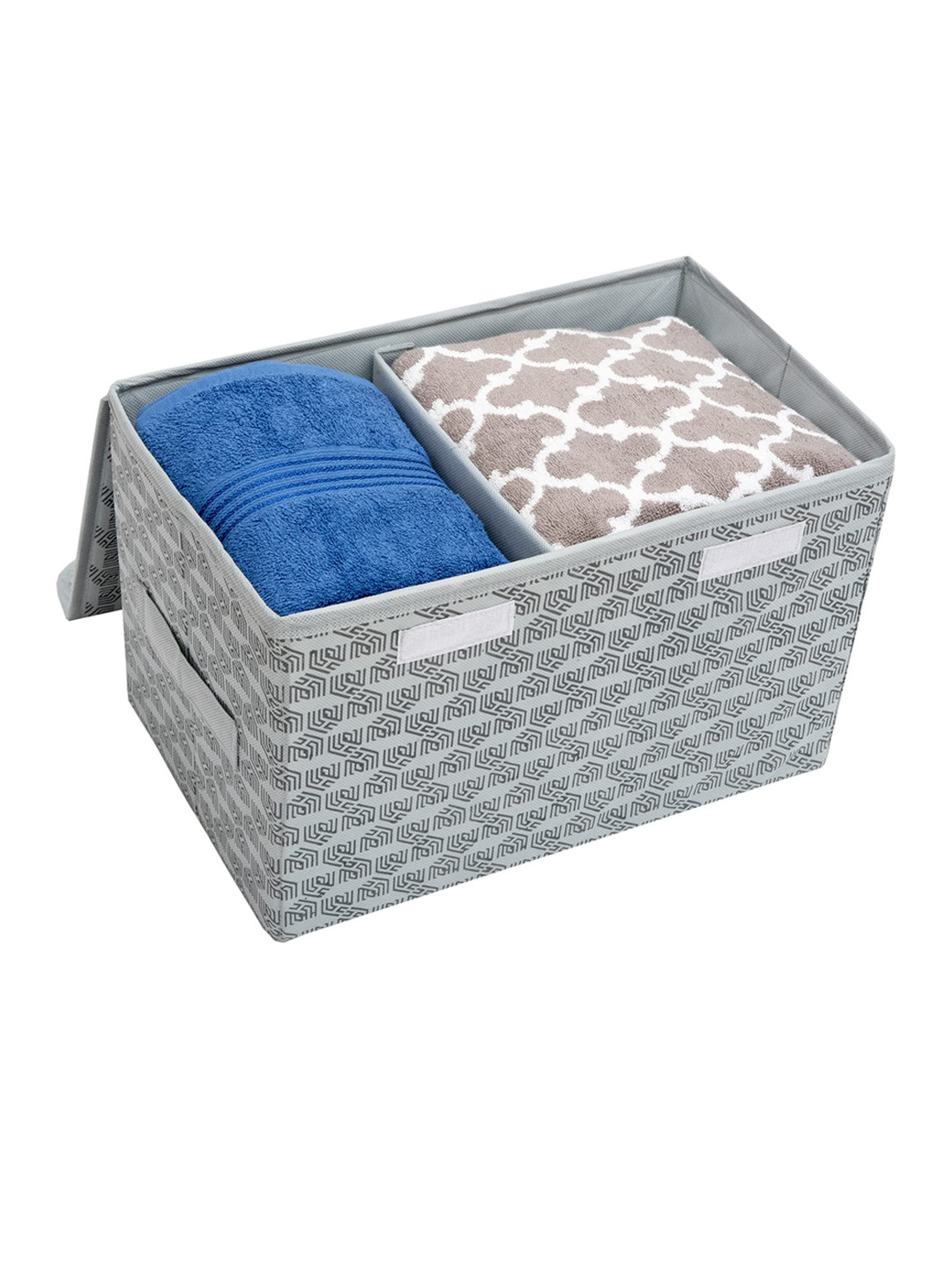 

HOMESTRAP Grey & Black Printed Storage Box in 2 Compartment