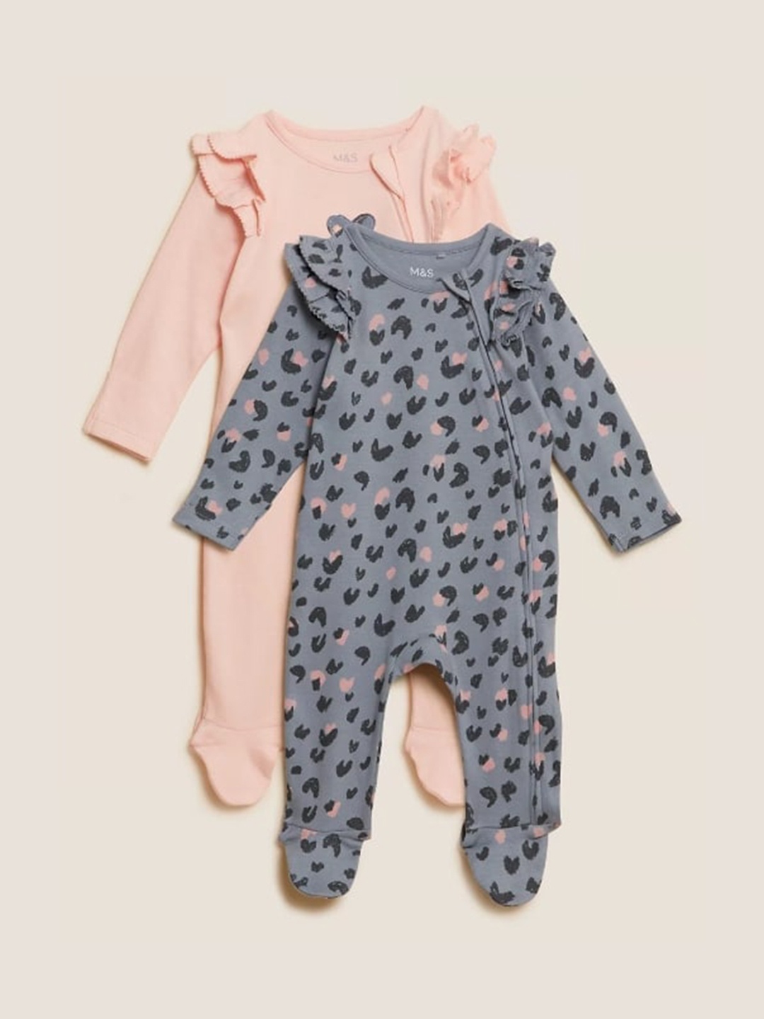 

Marks & Spencer Infant Girls Pack Of 2 Printed Pure Cotton Sleepsuits, Pink