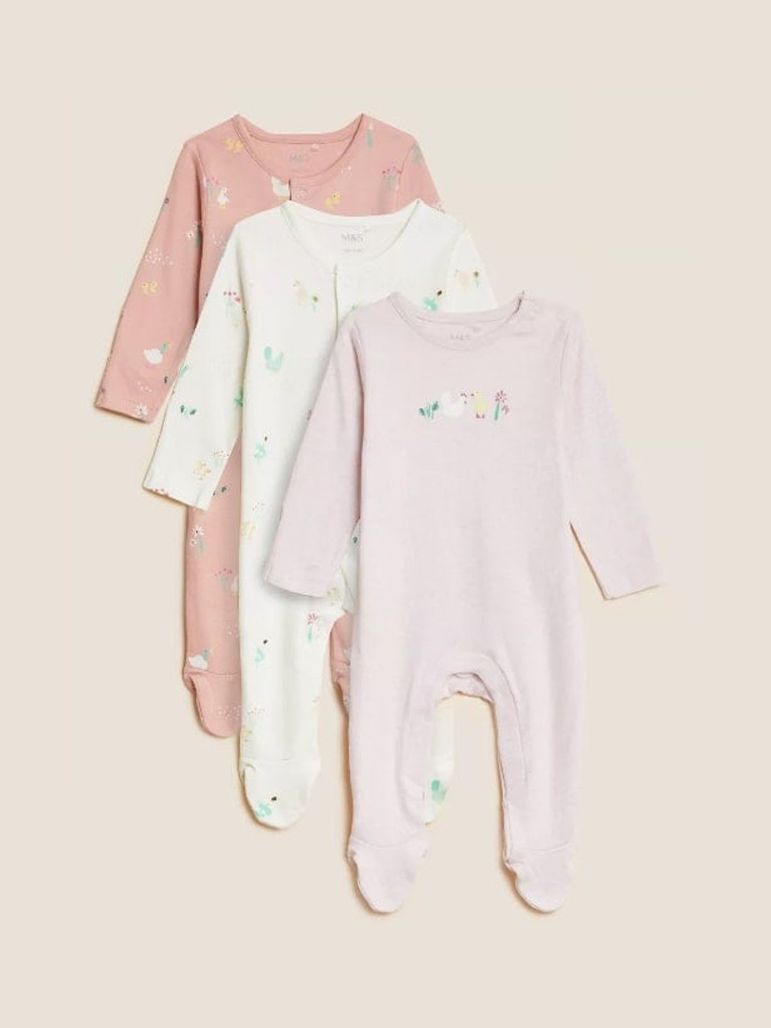 

Marks & Spencer Girls Pack of 3 Pure Cotton Sleepsuit, Pink