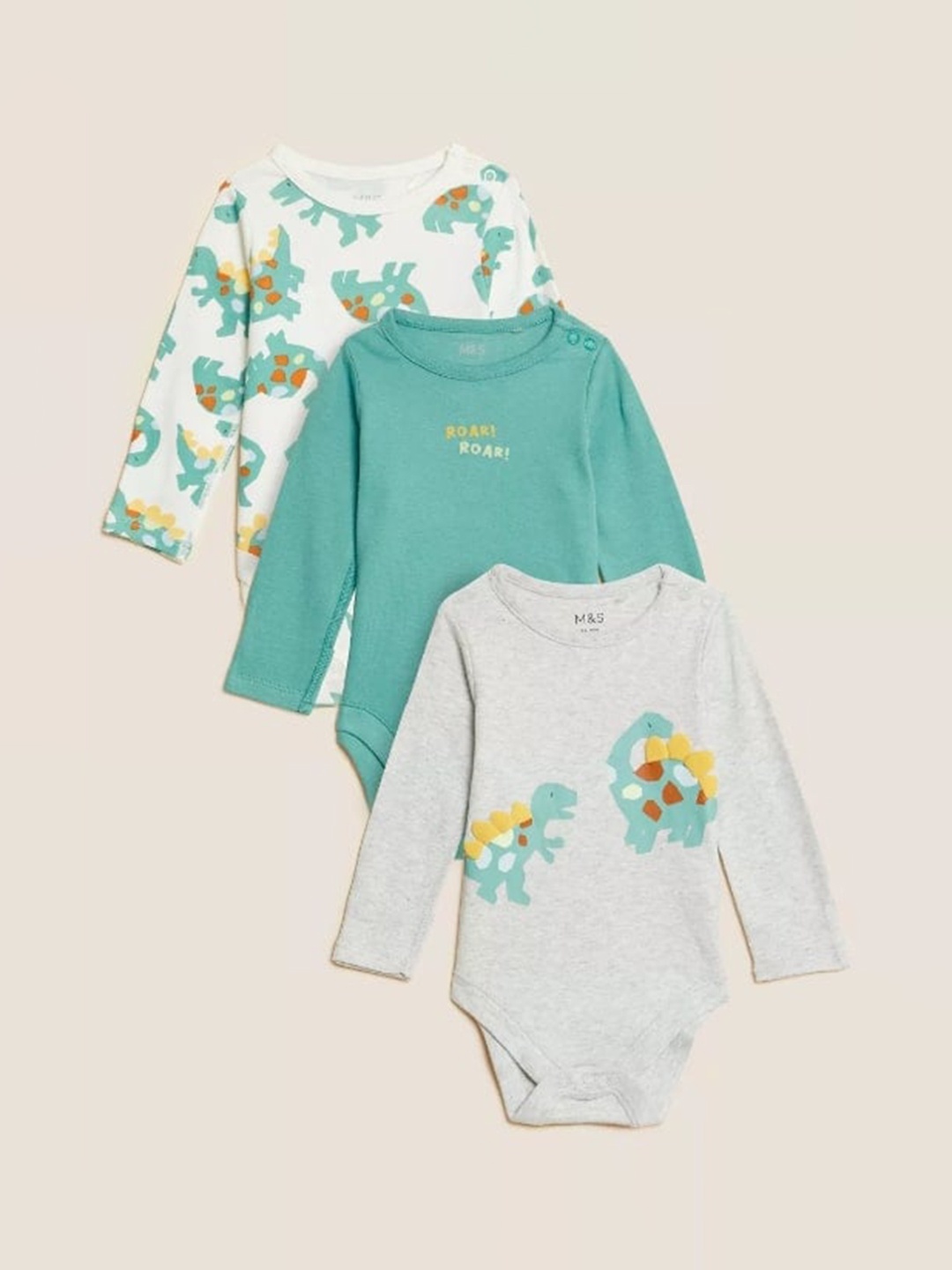 

Marks & Spencer Infant Kids Set of 3 White & Teal Printed Cotton Body Suit