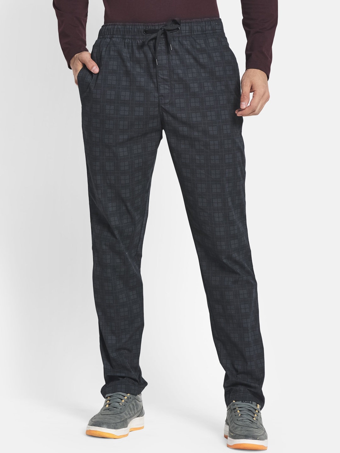 

Octave Men Black Checked Cotton Track Pants