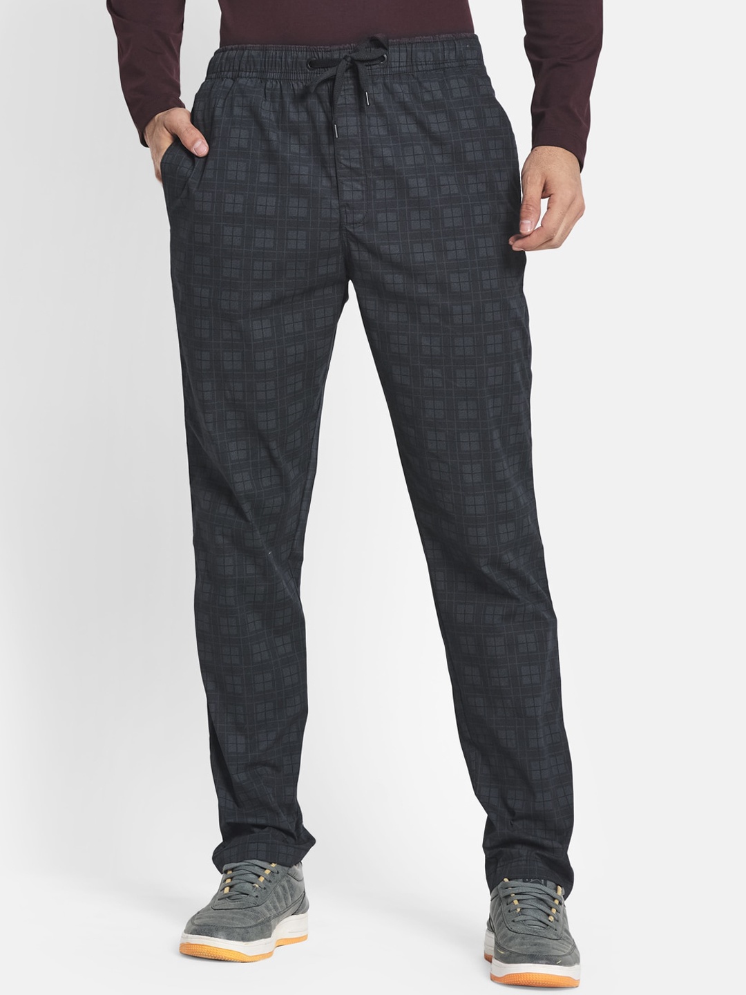 

Octave Men Black Checked Cotton Track Pants