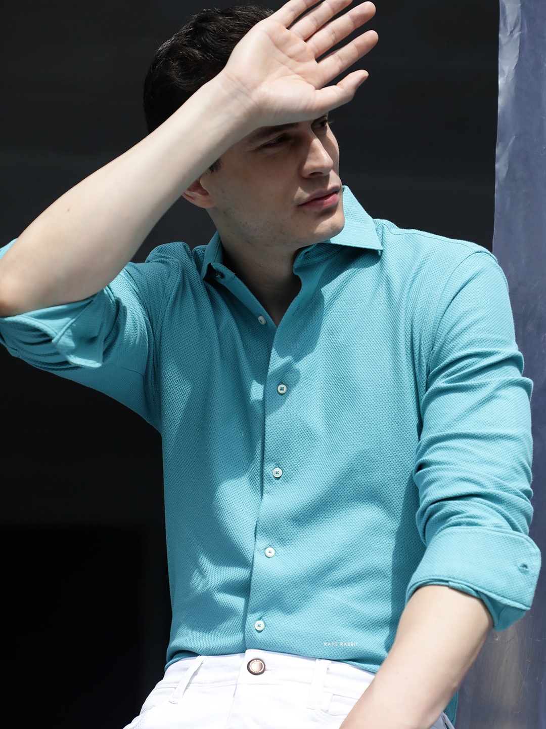 

RARE RABBIT Men Venezya Slim Fit Shirt, Turquoise blue