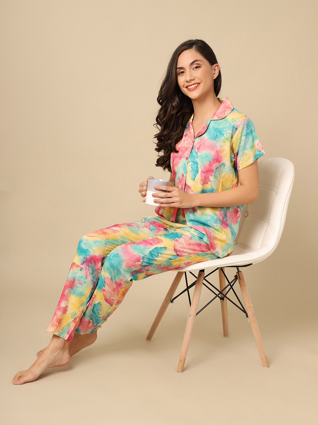 

Claura Women Green & Blue Printed Night suit
