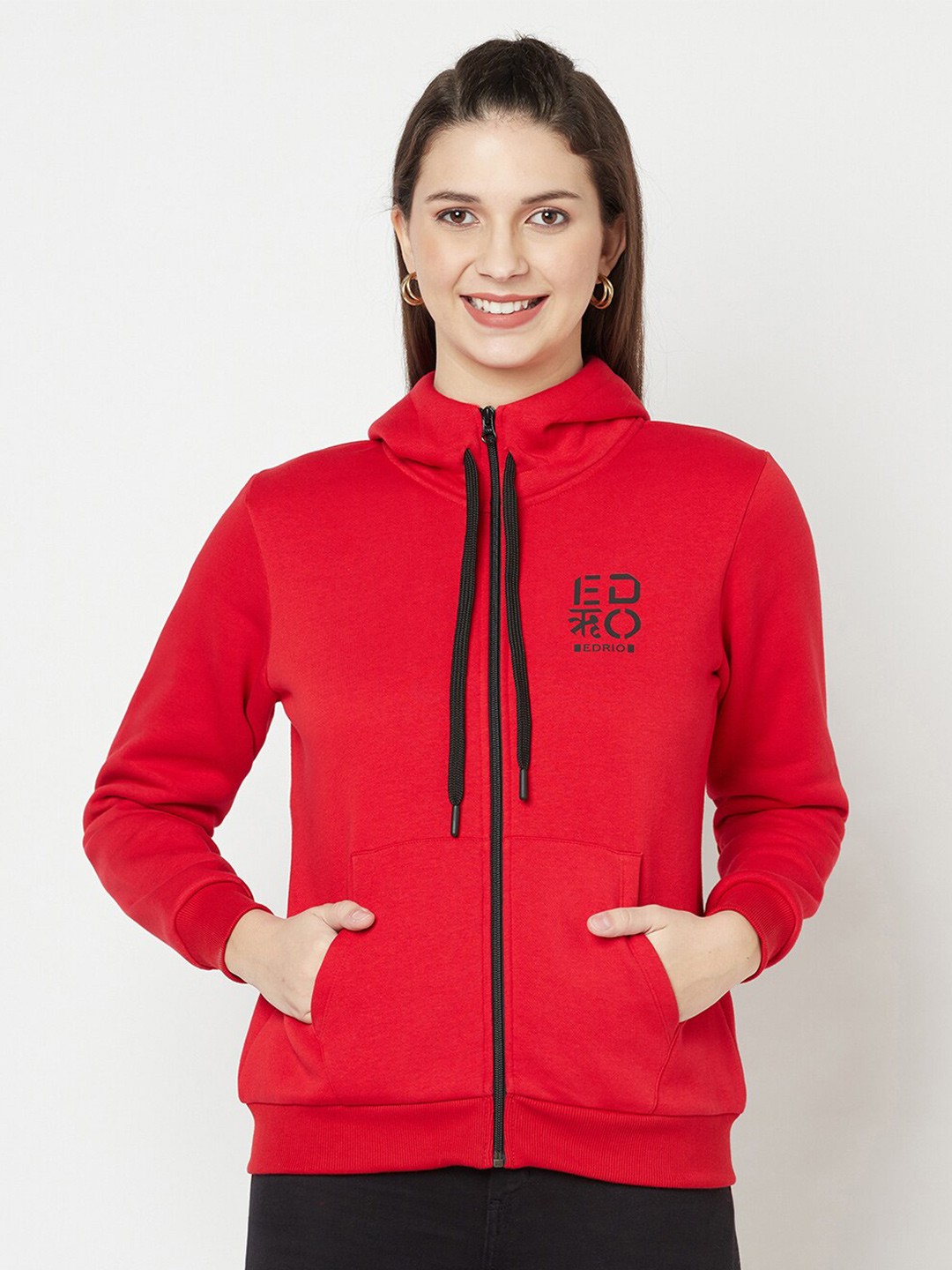 

EDRIO Women Red Hooded Sweatshirt