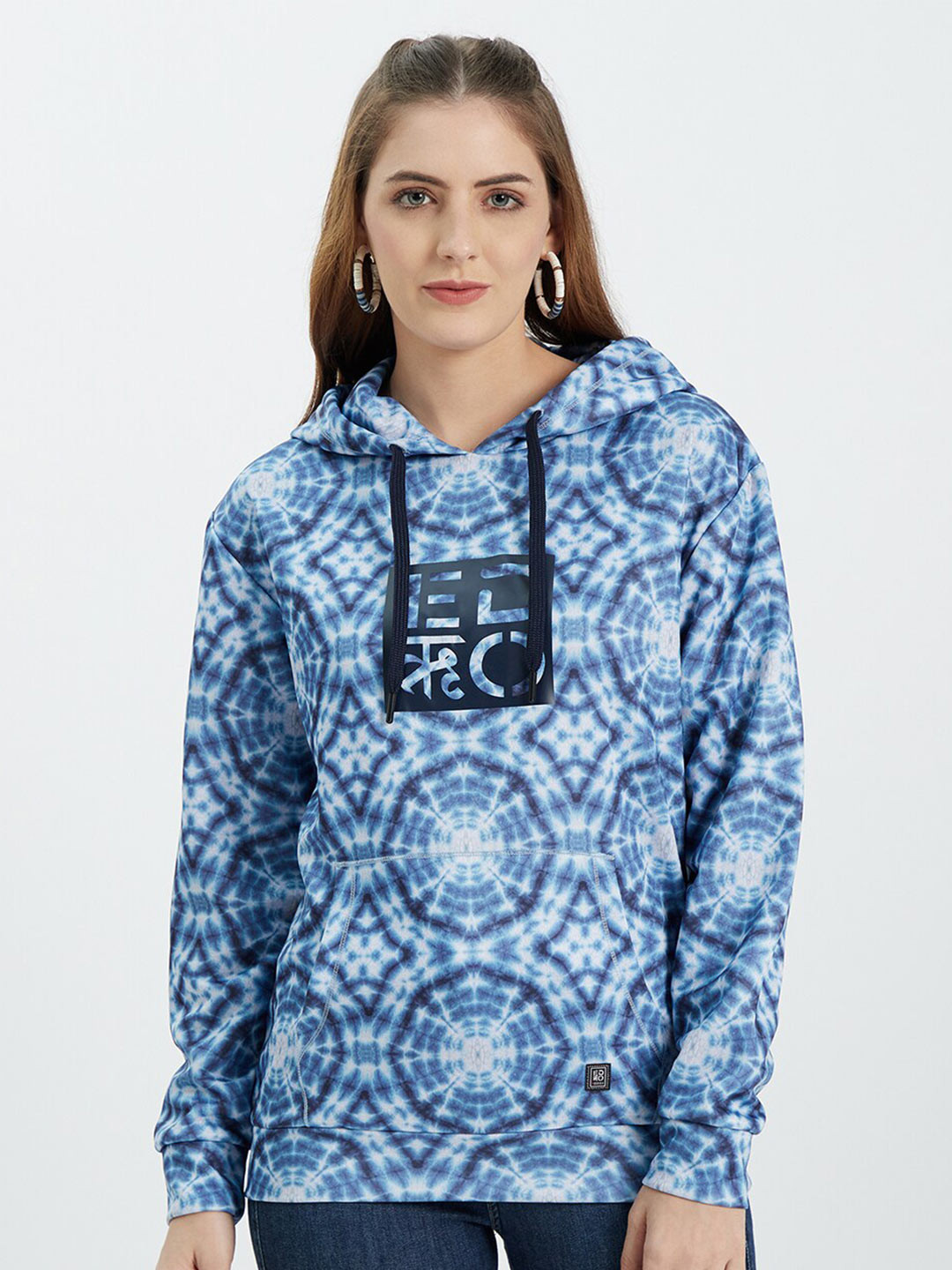 

EDRIO Women Blue Digital Printed Hooded Sweatshirt