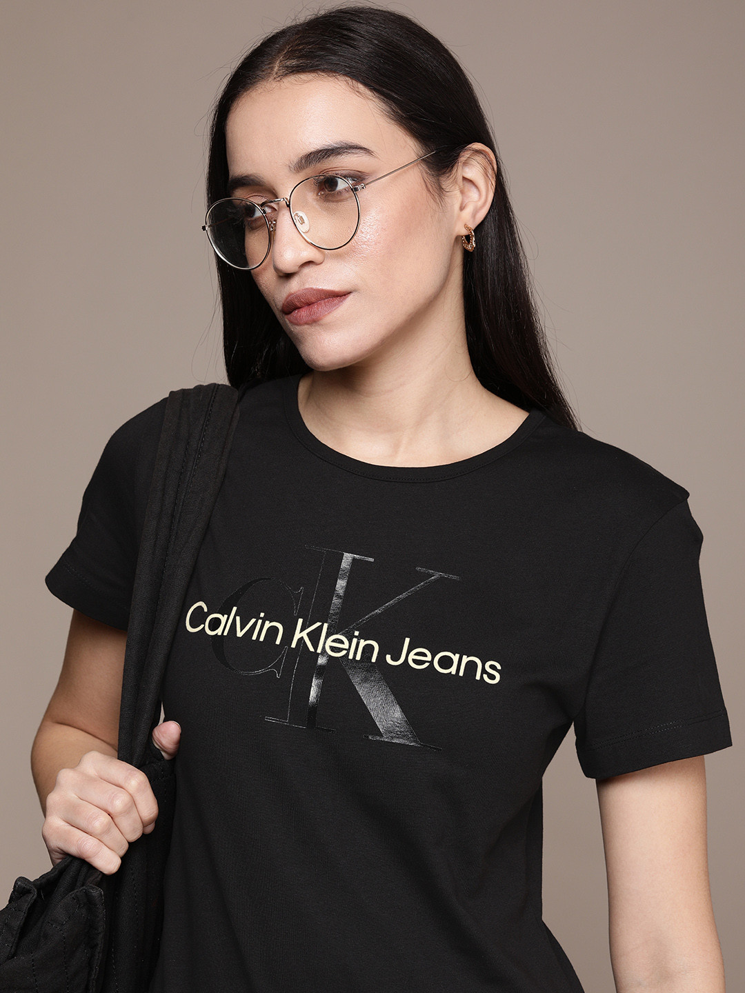 

Calvin Klein Jeans Women Black Pure Cotton Brand Logo Printed T-shirt