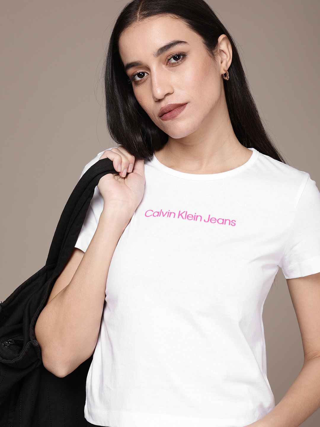 

Calvin Klein Jeans Women White Pure Cotton Brand Logo Printed T-shirt