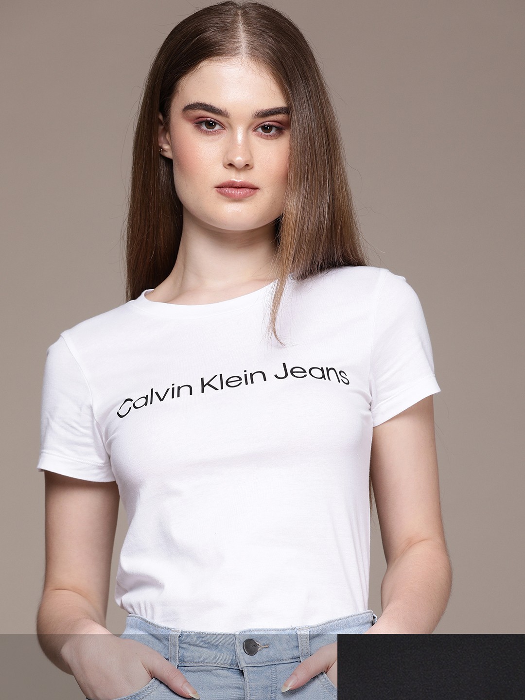 

Calvin Klein Jeans Women Pack of 2 Multicoloured Typography Printed Slim Fit T-shirt, Multi