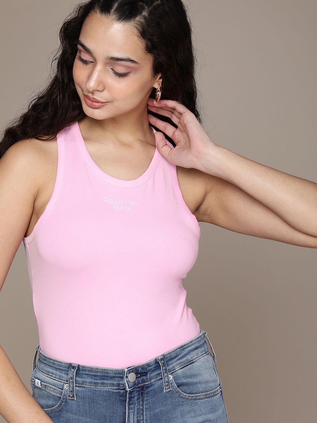 

Calvin Klein Jeans Women Pink Racerback Slim Fit T-shirt
