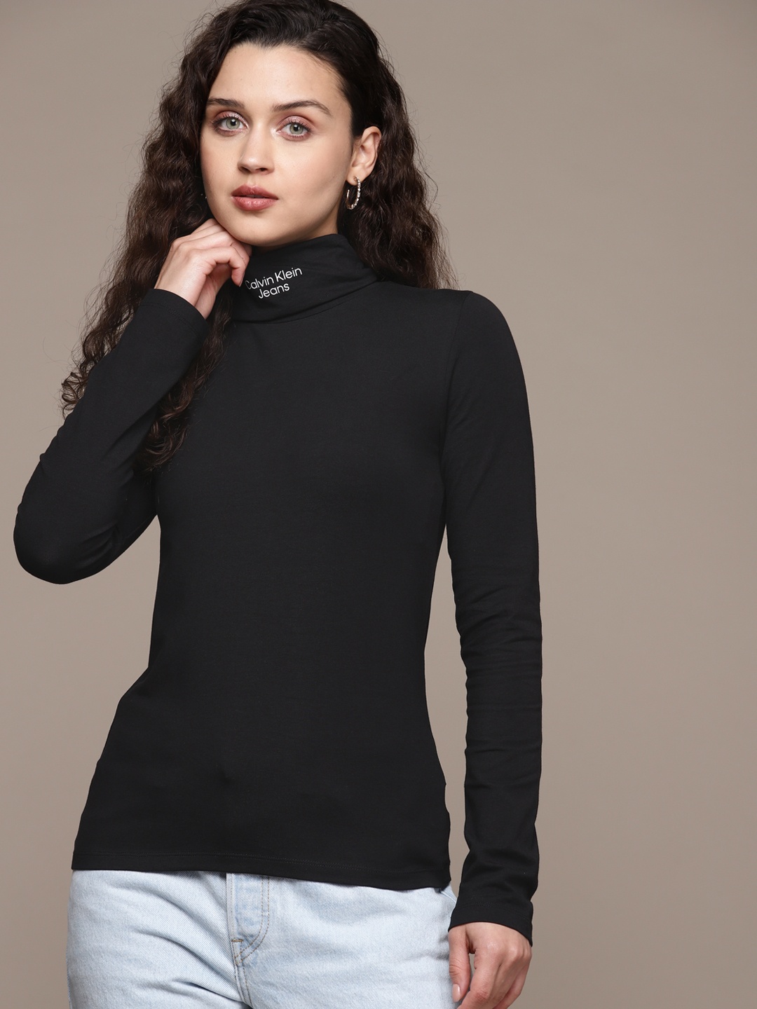 

Calvin Klein Jeans Turtle Neck Fitted Top, Black