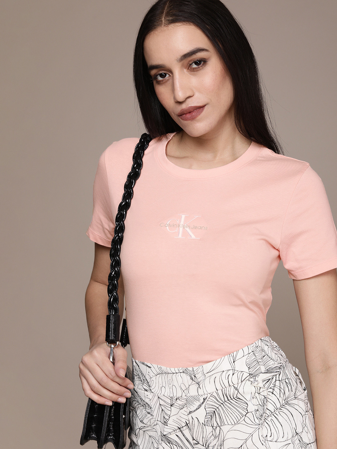 

Calvin Klein Jeans Women Pink Pure Cotton Brand Logo Printed T-shirt