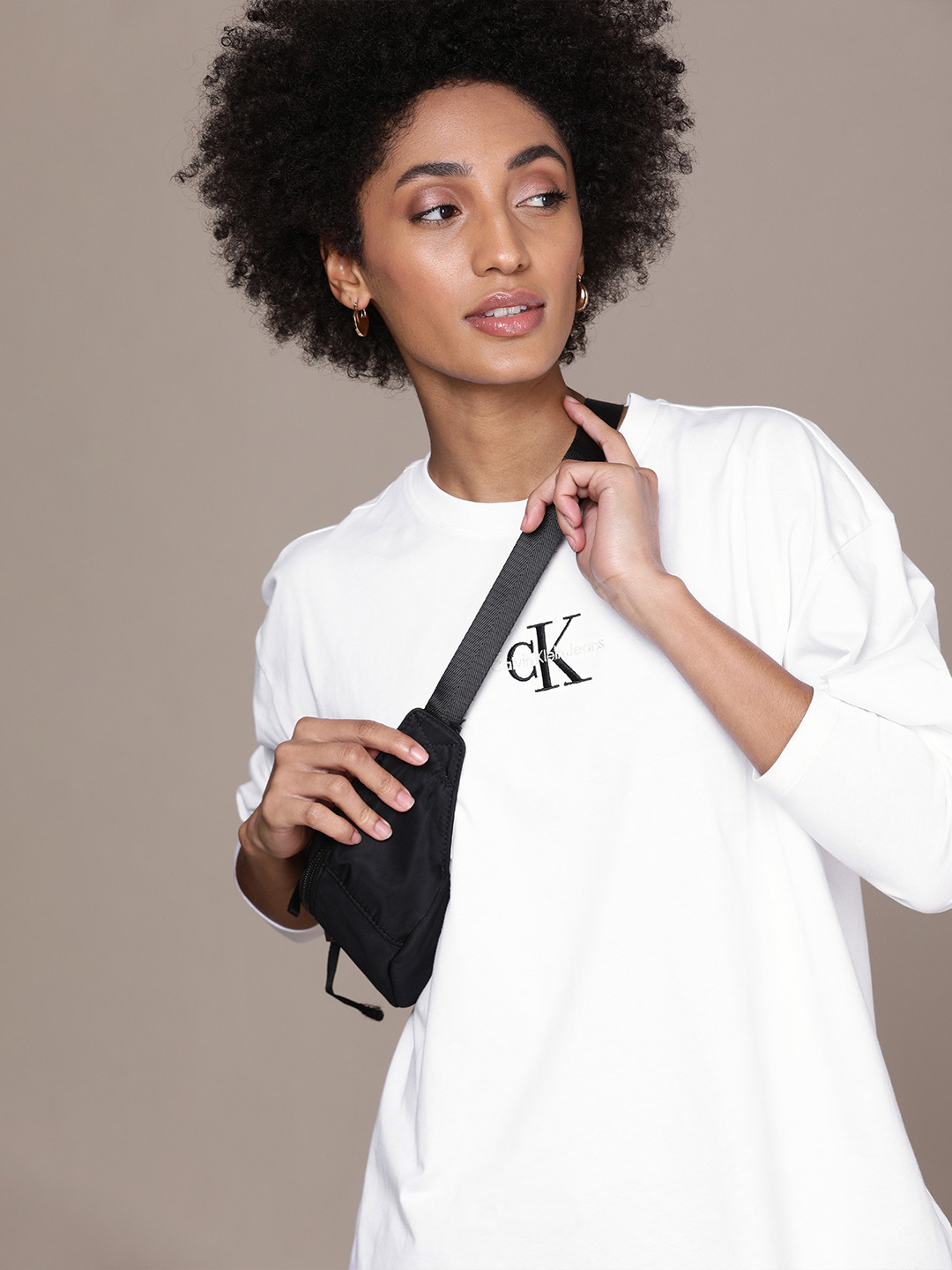 

Calvin Klein Jeans Women White Drop-Shoulder Sleeves Pure Cotton T-shirt