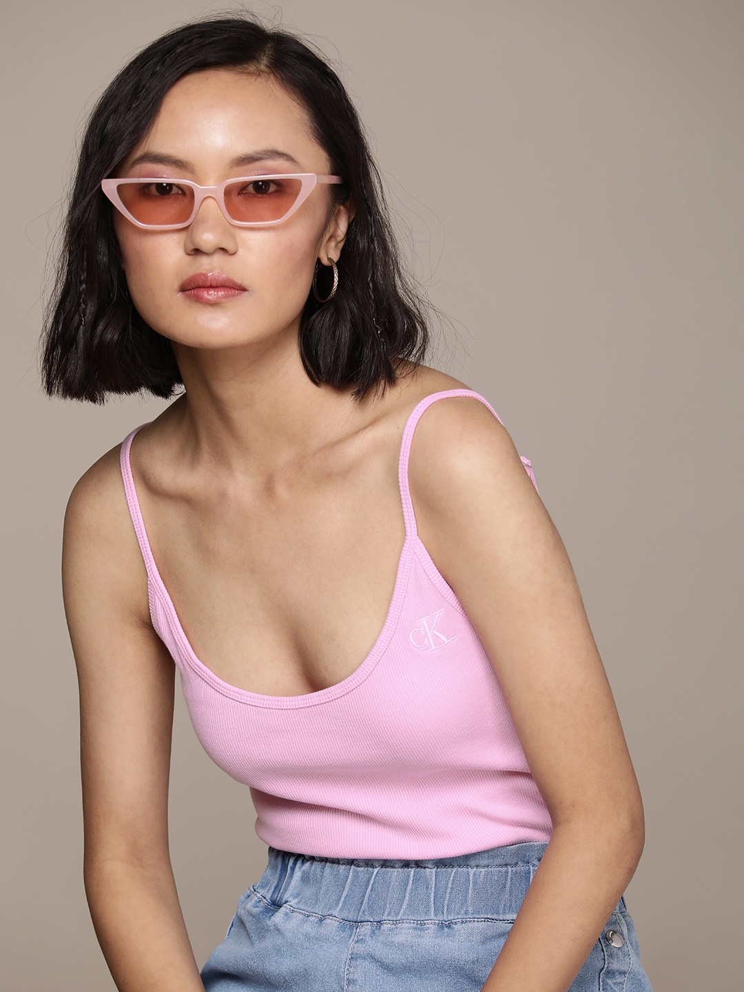 

Calvin Klein Jeans Women Pink Ribbed Bodysuit