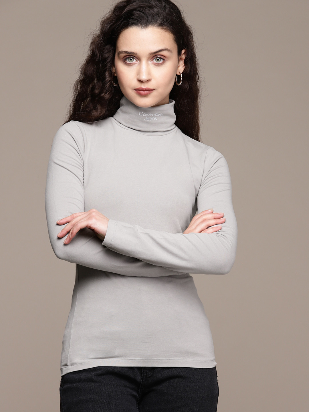 

Calvin Klein Jeans Turtle Neck Fitted Top, Grey