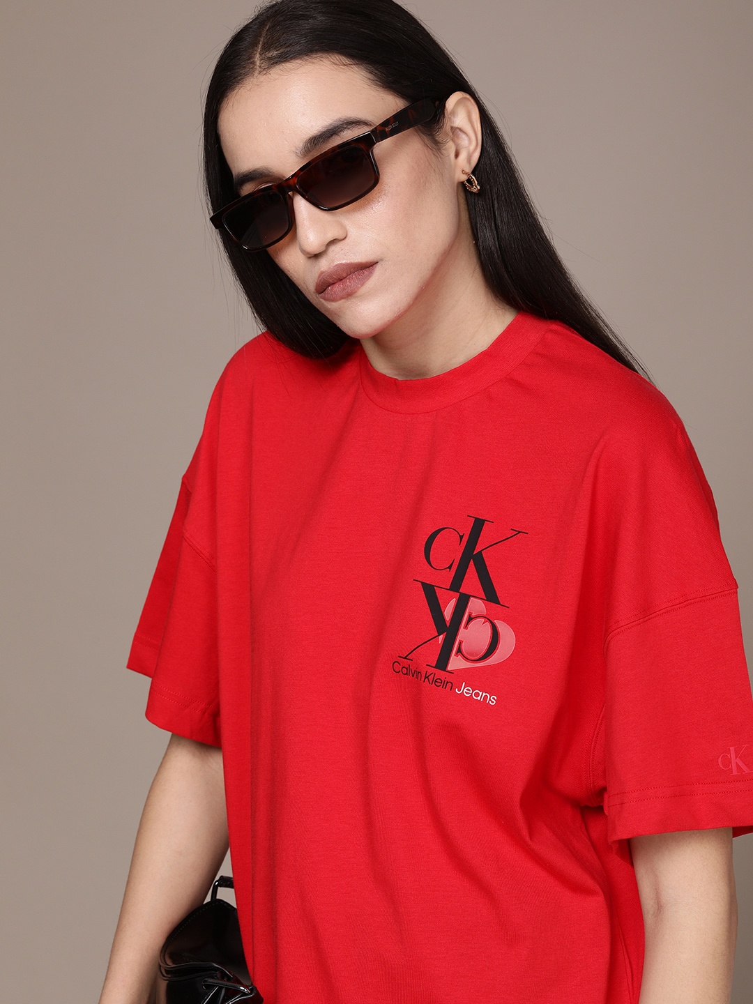 

Calvin Klein Jeans Women Red Pure Cotton Brand Logo Printed T-shirt