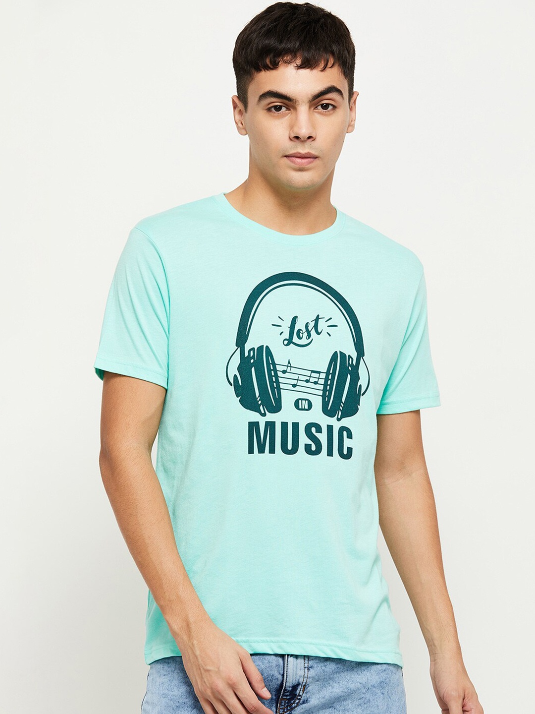 

max Men Green Printed T-shirt