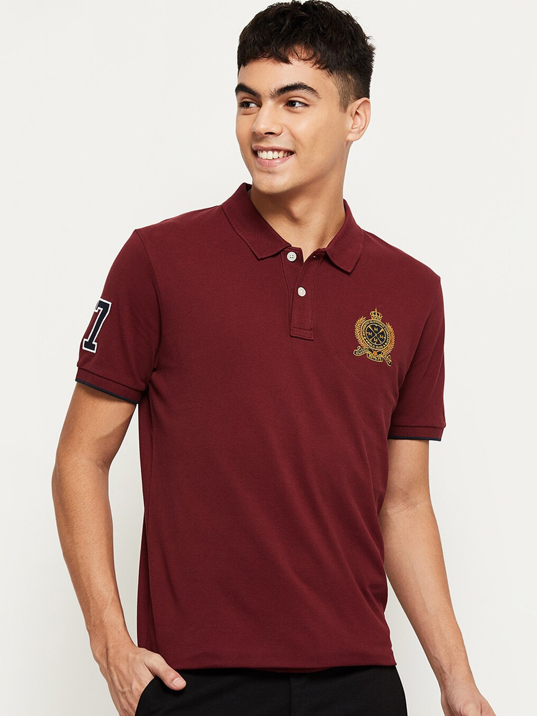

Max Men Maroon Polo Collar Applique T-shirt