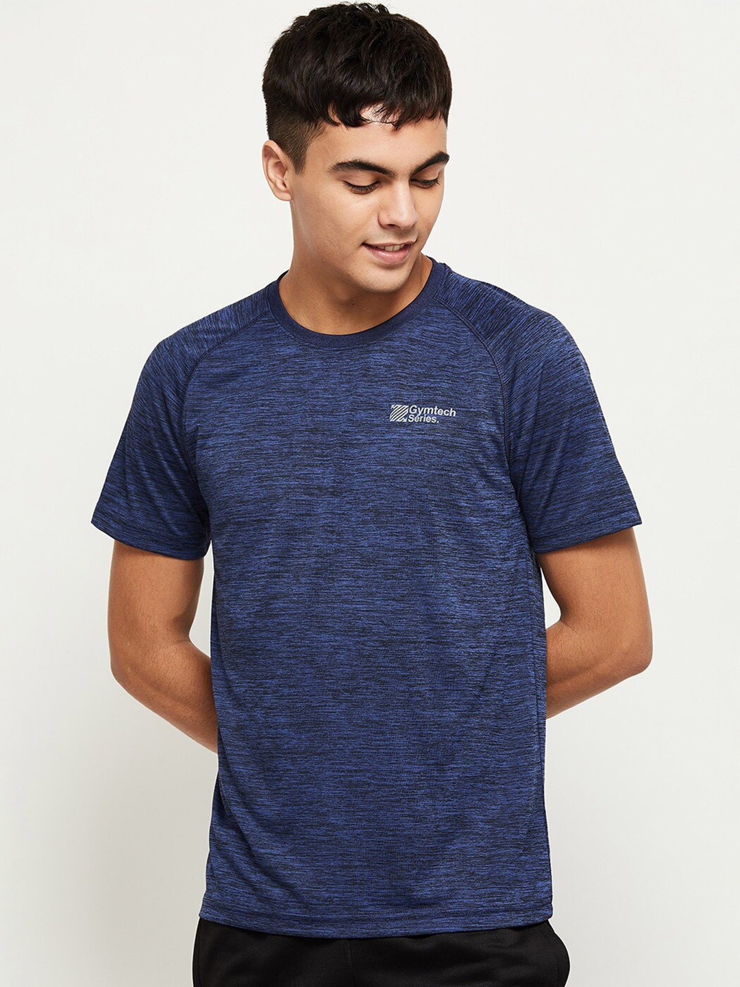 

max Men Navy Blue Polyester T-shirt