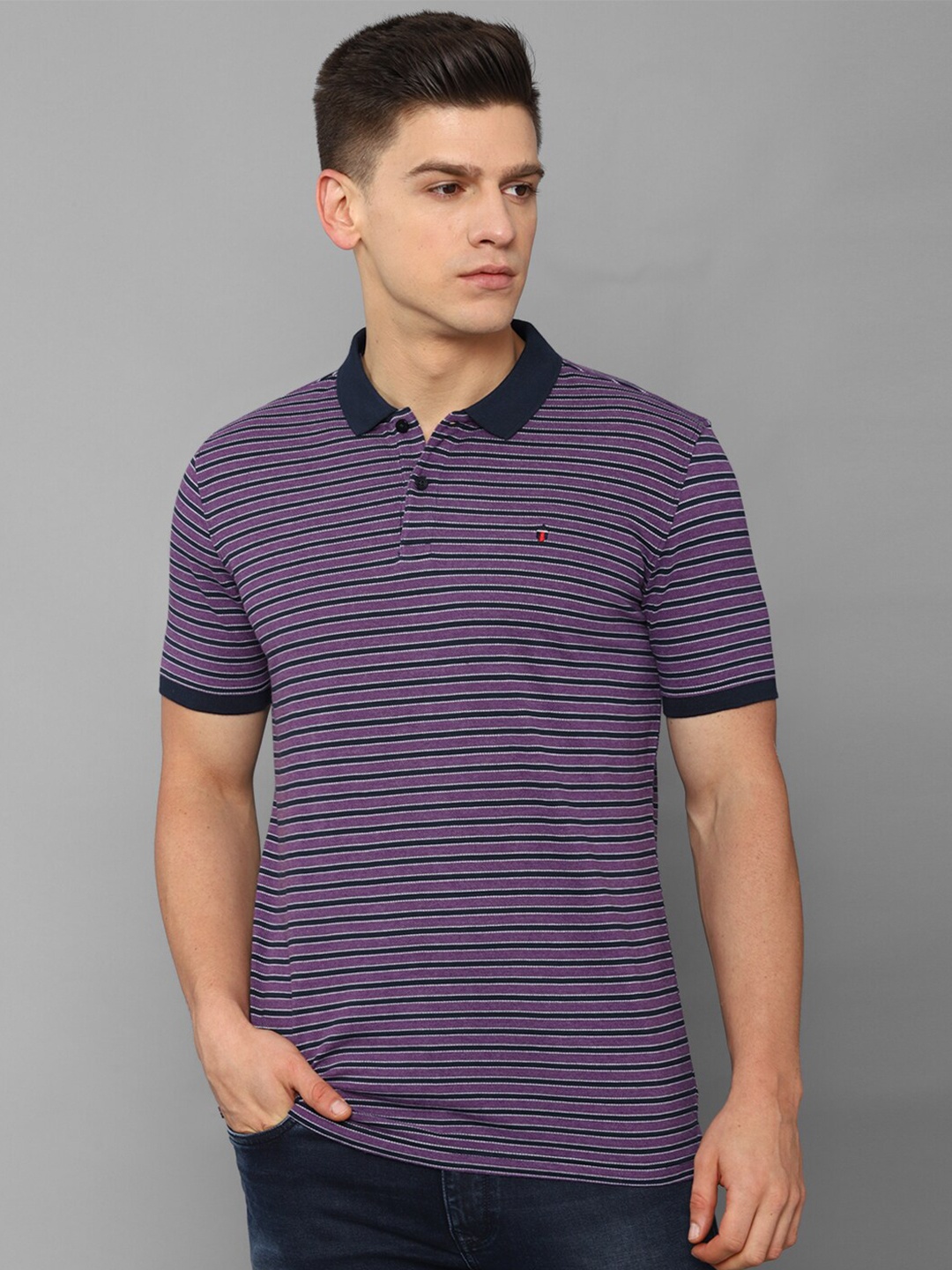 

Louis Philippe Sport Men Purple Striped Polo Collar Slim Fit T-shirt
