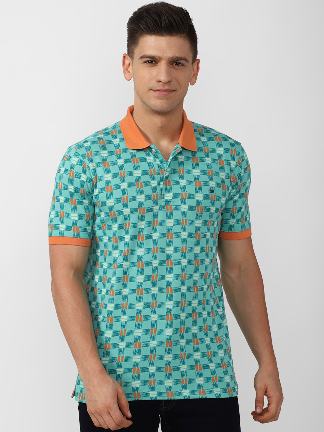 

Peter England Casuals Men Blue Printed Polo Collar T-shirt
