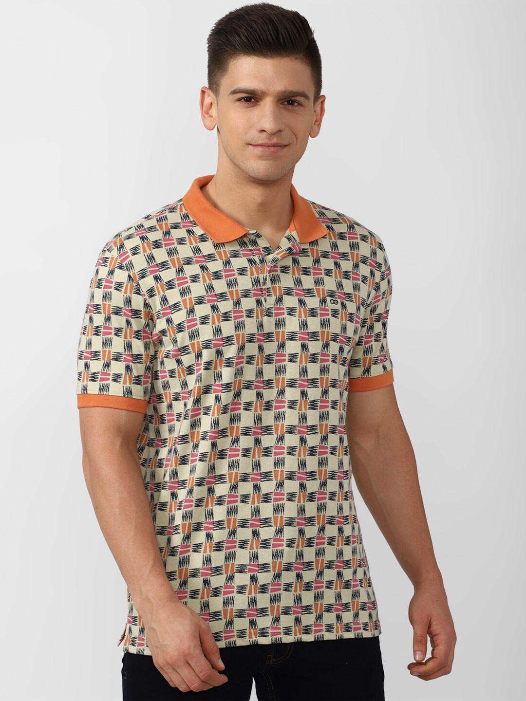 

Peter England Casuals Men Beige Printed Polo Collar T-shirt