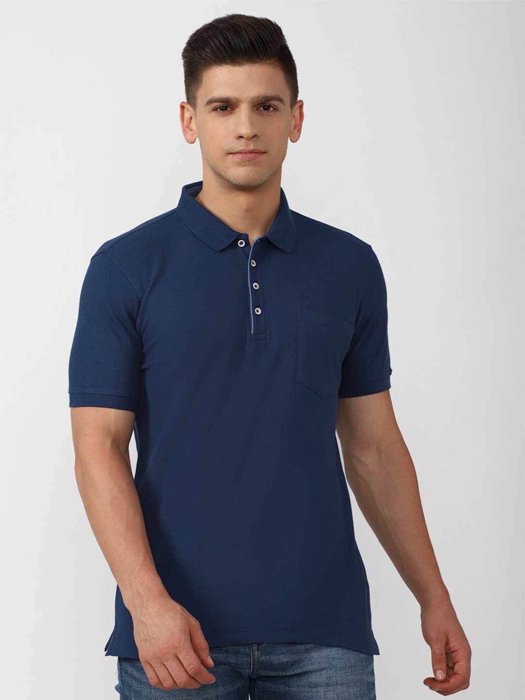

Peter England Casuals Men Navy Blue Polo Collar Slim Fit T-shirt