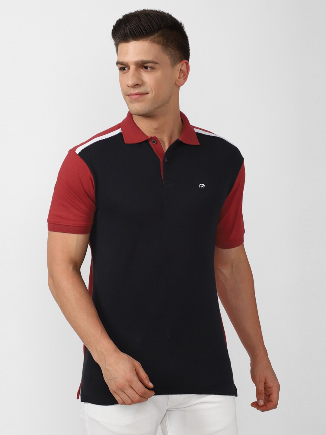 

Peter England Casuals Men Black Colourblocked Polo Collar Slim Fit T-shirt