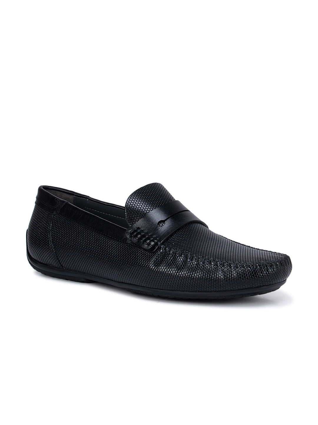 ROSSO BRUNELLO Men Black Textured Leather Loafers