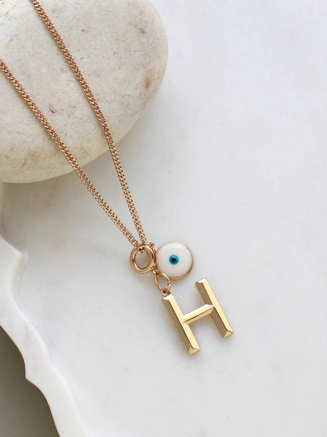 

Runway Ritual Women Gold-Toned & White Alphabet "H" and Evil Eye Chain