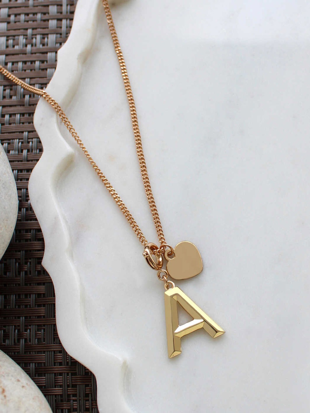 

Runway Ritual Women Gold-Toned Gold-Plated Alphabet "A" Heart and Charm Chain