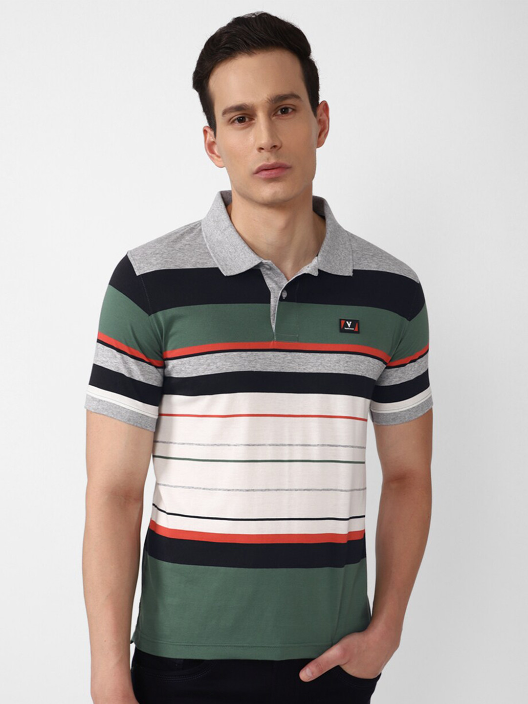 

Van Heusen Sport Men Multicoloured Striped Polo Collar T-shirt, Multi