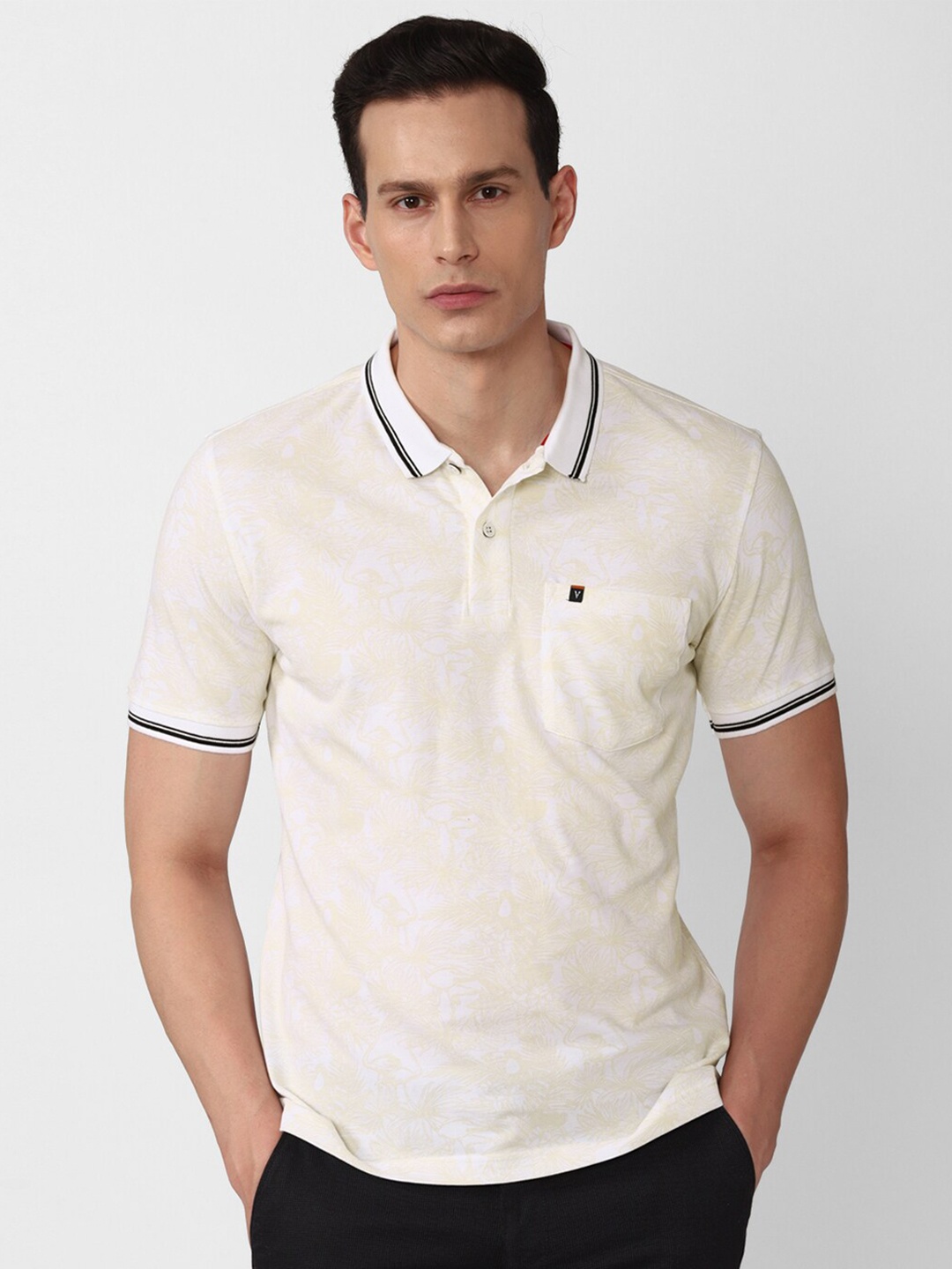 

Van Heusen Sport Men Beige Floral Printed Polo Collar T-shirt