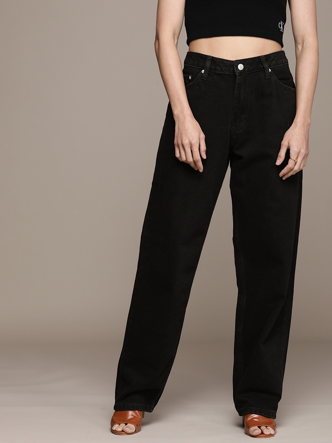 

Calvin Klein Jeans Women Black Straight Fit High-Rise Stretchable Jeans