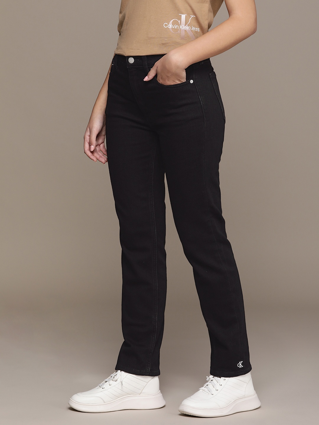

Calvin Klein Jeans Women Black Straight Fit High-Rise Stretchable Jeans