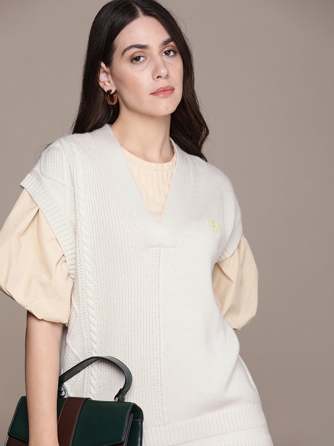 

Calvin Klein Jeans Women Beige Cable Knitted Sweater Vest