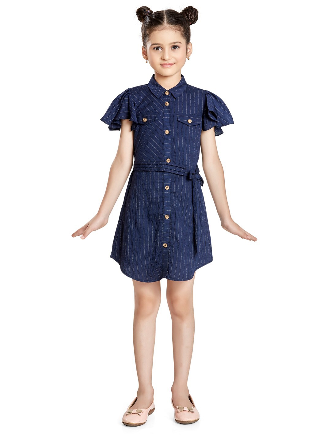 

Peppermint Navy Blue Striped Belted Shirt Dress