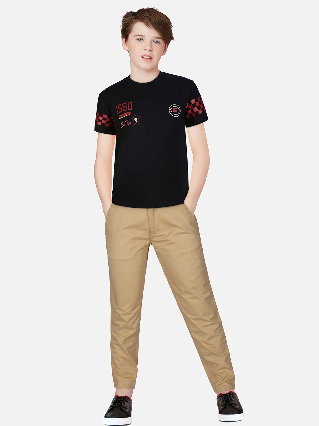 Gini and Jony Boys Black Typography Printed T-shirt