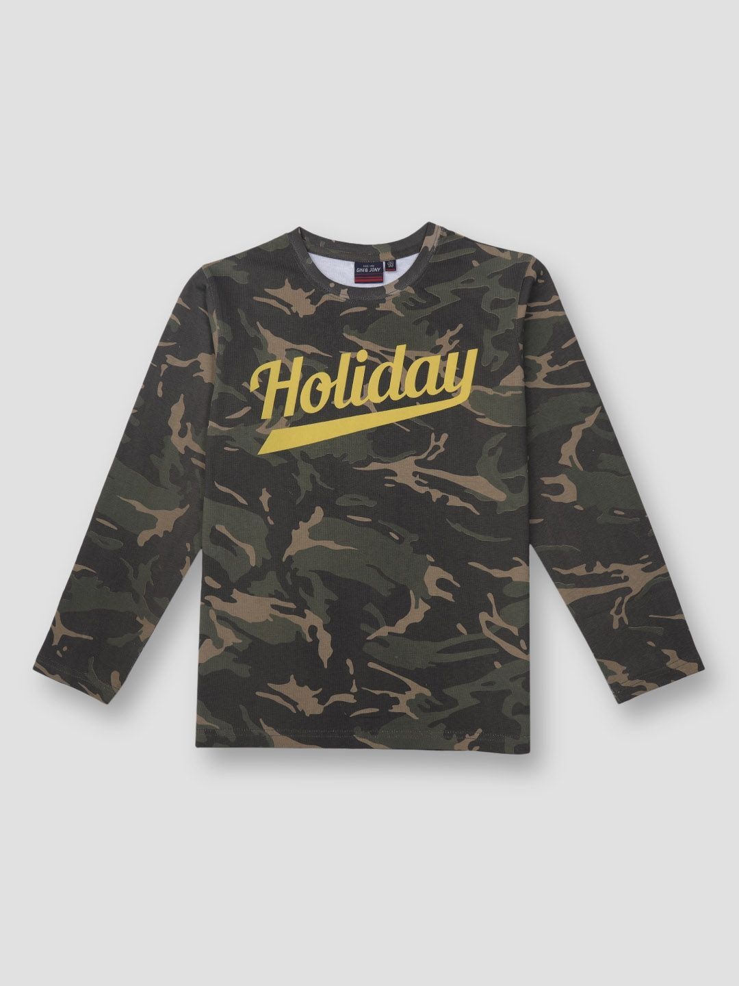 

Gini and Jony Boys Olive Green Camouflage Printed T-shirt