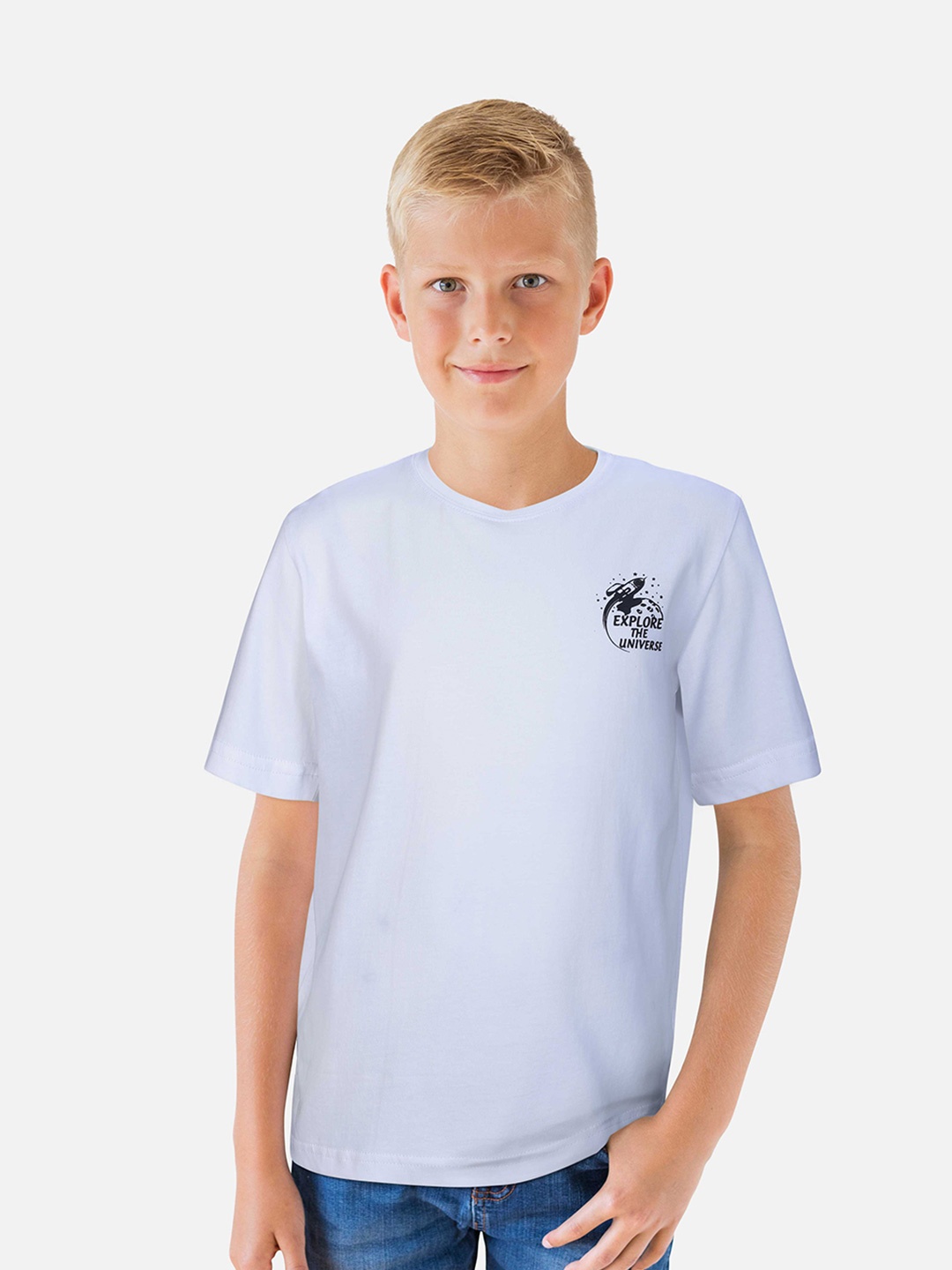 

Gini and Jony Boys White Typography Printed Tropical Applique T-shirt