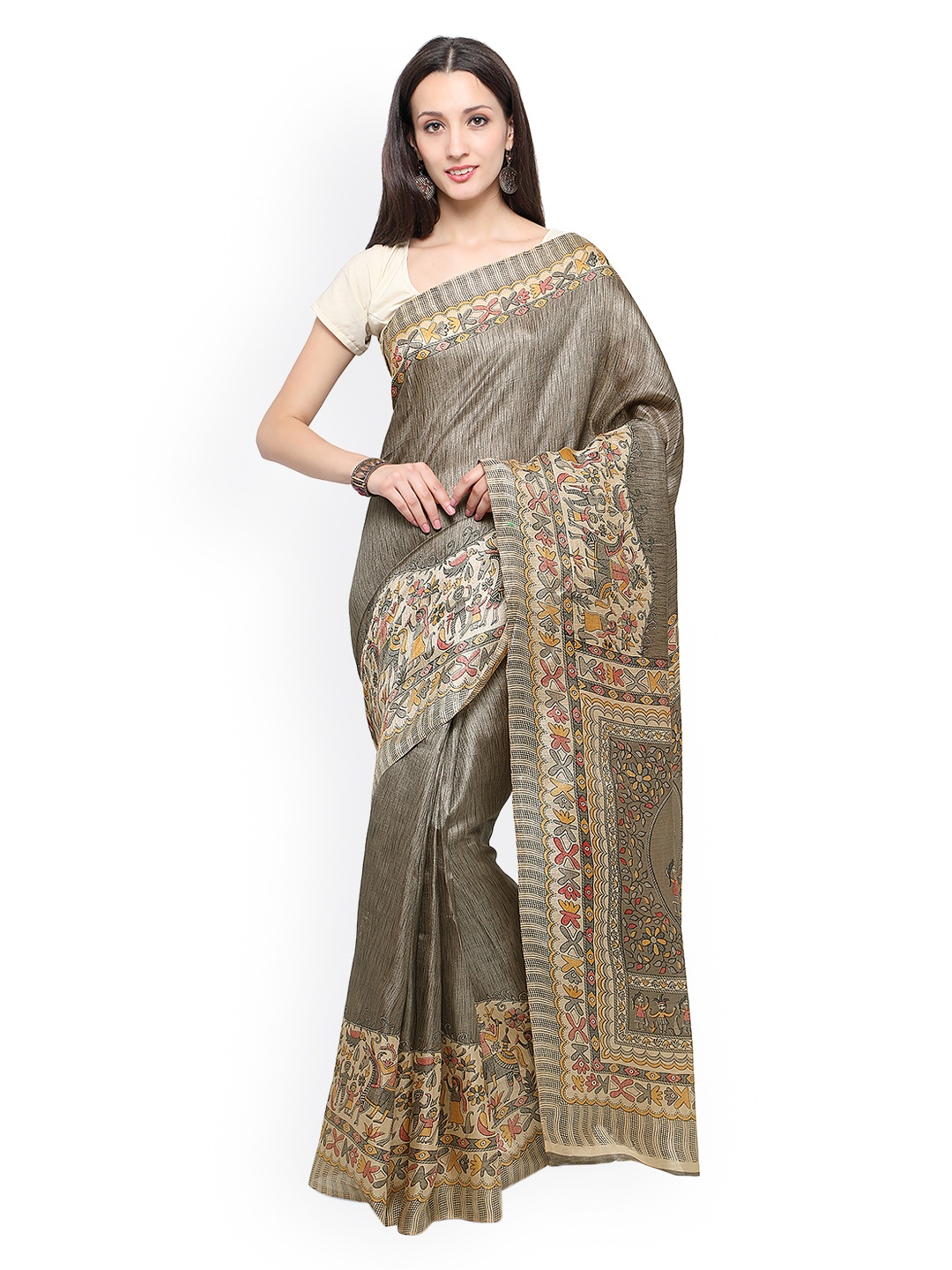 

Saree mall Grey Art Silk Printed Khadi Saree