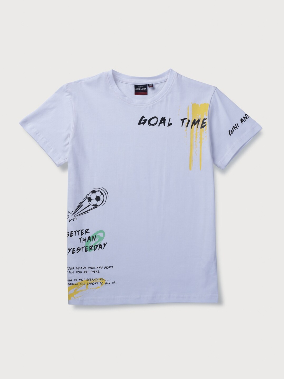 

Gini and Jony Boys White Printed Applique T-shirt